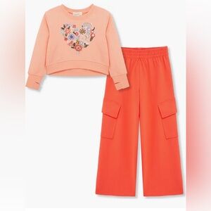 Floral Embroidered Sweatshirt and Cargo Pants Set Kids size 6-7